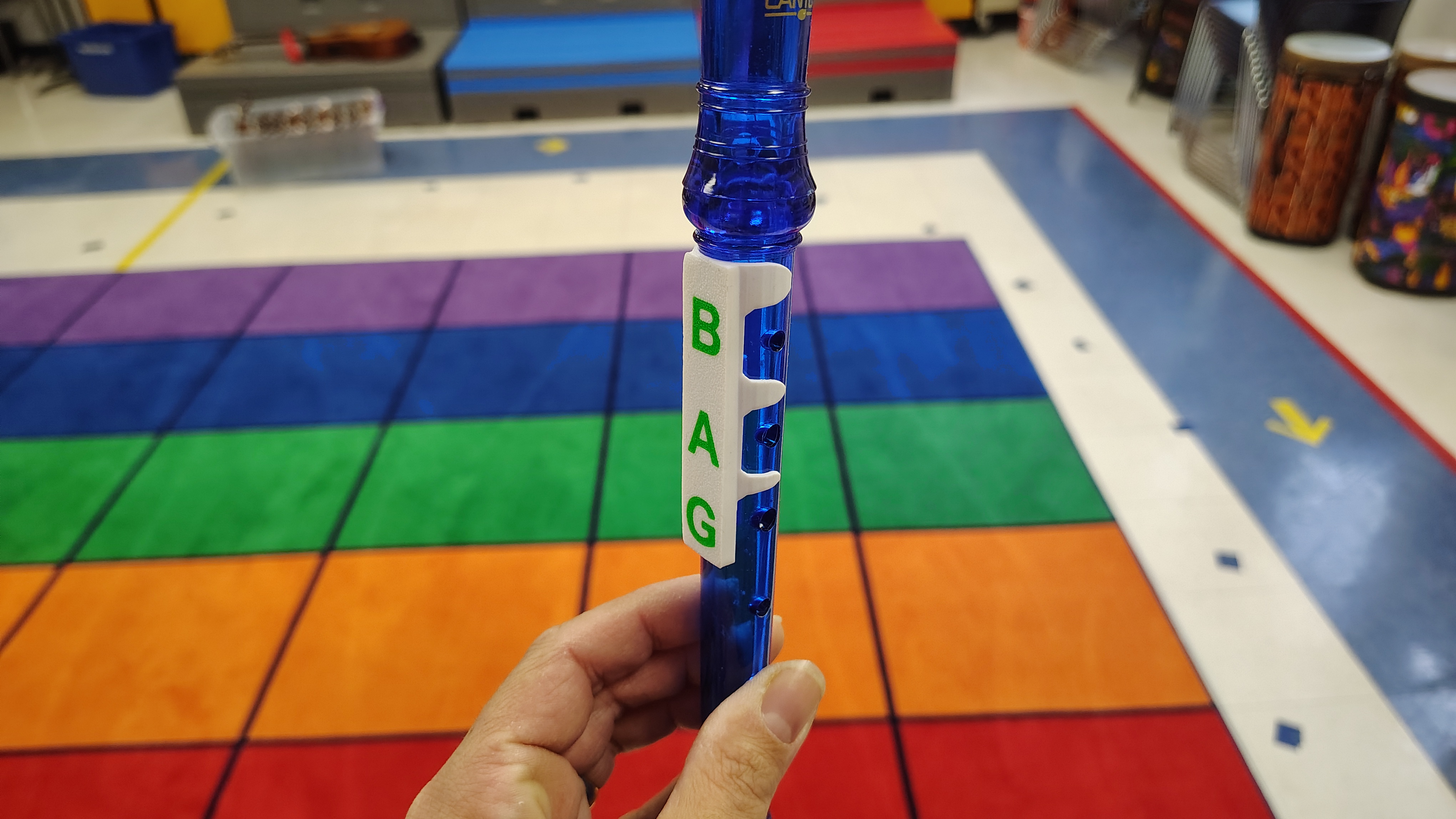 Recorder clip with B-A-G note labels